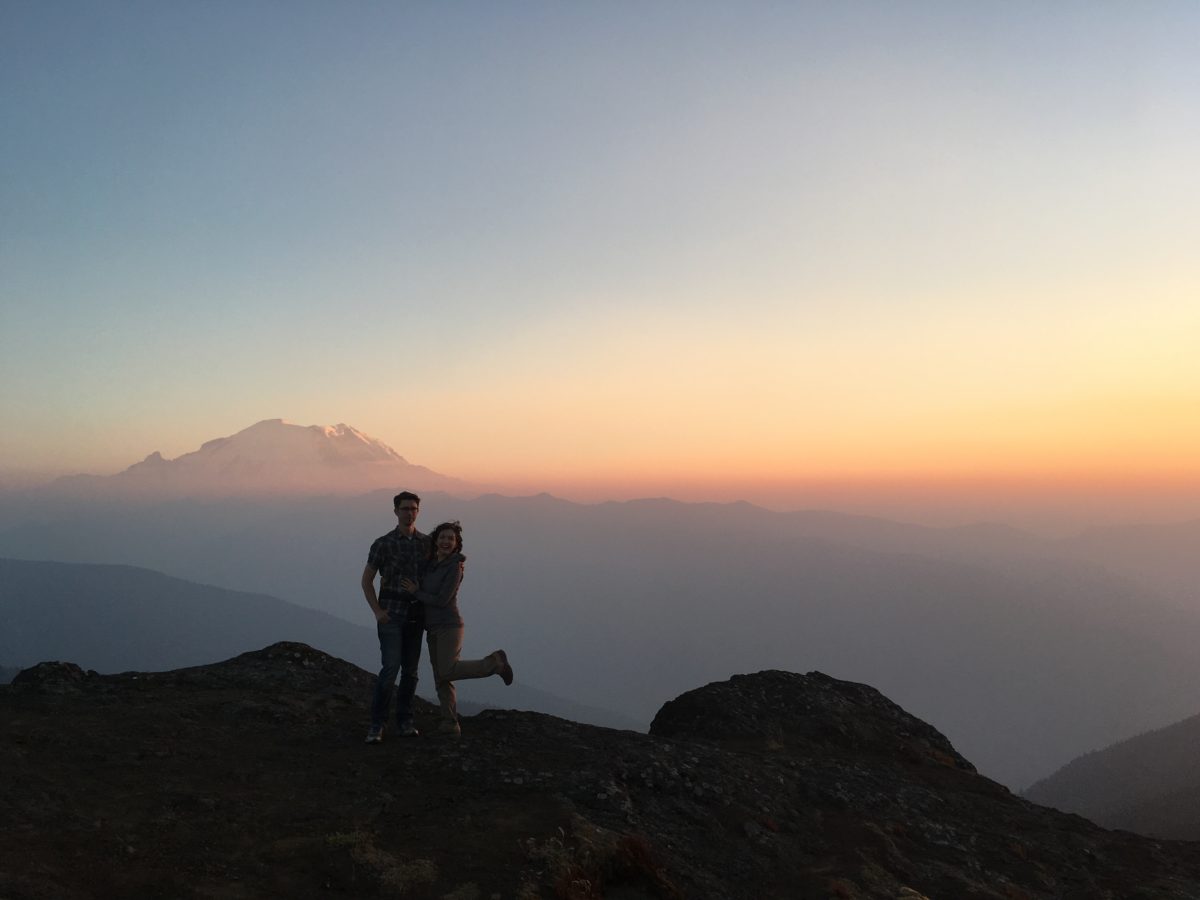 Couple and mountain sunset